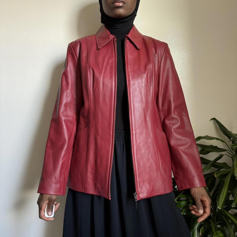 Vintage red coquette minimalist lightweight‎ leather blazer jacket size L